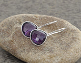 Amethyst Heart Earring, Amethyst Hydro Quartz 12mm Faceted Heart Shape Dangle Silver Gemstone Earring, 925 Sterling Silver Earring For Women
